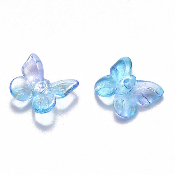 20 BLUE PINK GLITTER BUTTERFLY GLASS CHARMS BEADS 10mm TOP QUALITY GLS64
