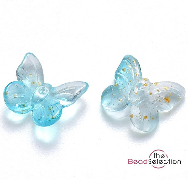 20 BLUE GOLD GLITTER BUTTERFLY GLASS CHARMS BEADS 10mm TOP QUALITY GLS92