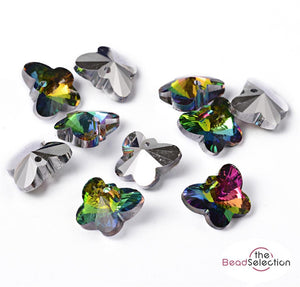 10 Butterfly Beads Faceted Cut Glass Pendants 15mm Rainbow Ab Lustre GLS122