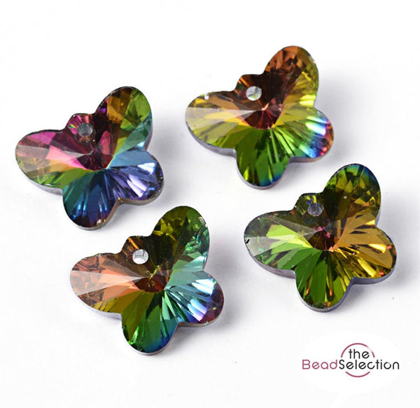 10 Butterfly Beads Faceted Cut Glass Pendants 15mm Rainbow Ab Lustre GLS122