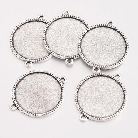 10 BLANK ROUND CABOCHON LINKS CONNECTOR SETTINGS 25mm TRAY TIBETAN SILVER CAB14