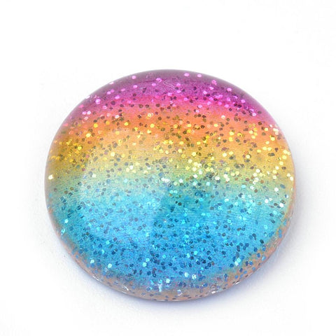 10 RAINBOW GLITTER ROUND RESIN DOMED CABOCHONS 16mm BEAD PRIDE TOP QUALITY CAB11