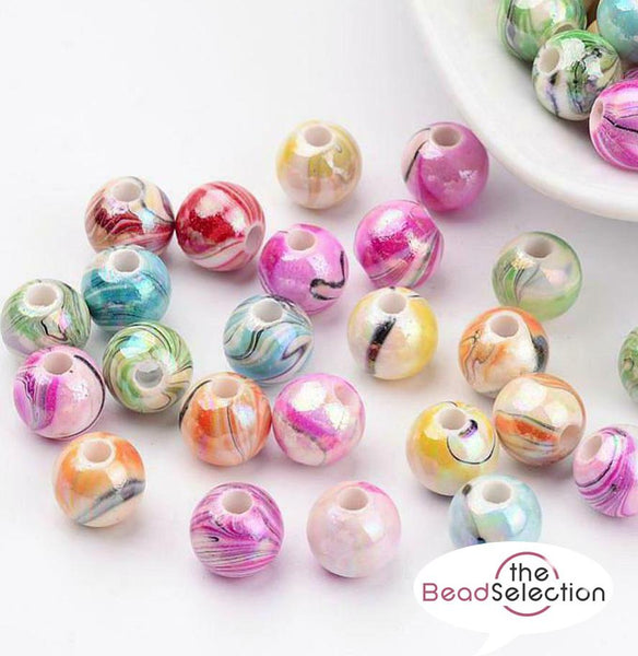 100 Acrylic Marbled Beads Candy Striped Round 8mm Jewellery Making Children ACR1