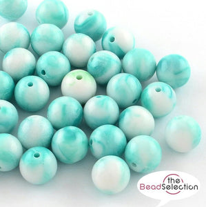 100 ACRYLIC BEADS CYAN BLUE MARBLED CANDY SWIRL ROUND 8mm ACR149