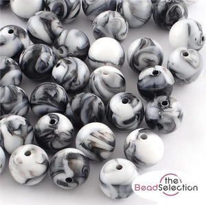 50 Acrylic Beads Black & White Marbled Candy Swirl Round 10mm Jewellery ACR139