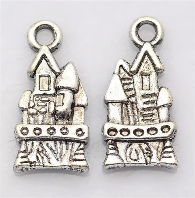 10 FAIRY CASTLE CHARMS PENDANTS BRIGHT TIBETAN SILVER 21mm 3D jewellery C36