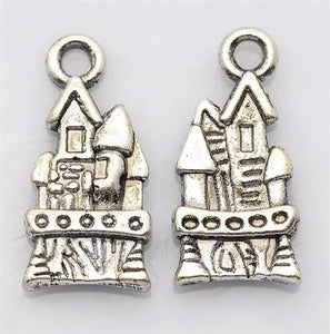 10 FAIRY CASTLE CHARMS PENDANTS BRIGHT TIBETAN SILVER 21mm 3D jewellery C36