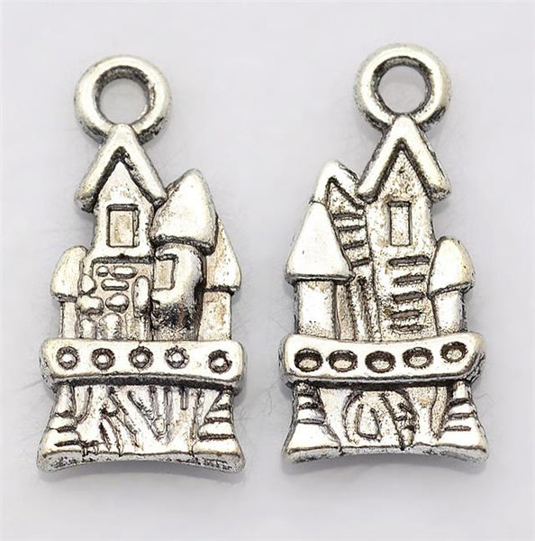 10 FAIRY CASTLE CHARMS PENDANTS BRIGHT TIBETAN SILVER 21mm 3D jewellery C36