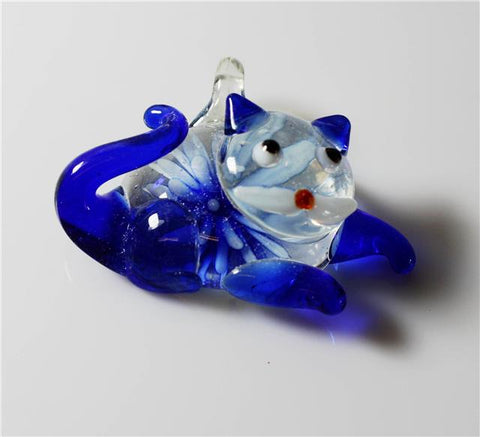 LAMPWORK CAT PENDANT 38mm x 46mm ROYAL BLUE very CUTE