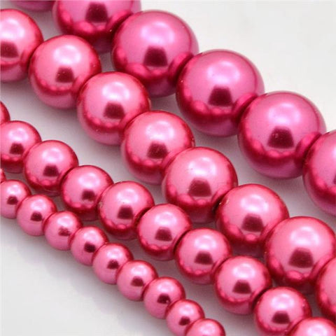 200 TOP QUALITY CERISE PINK MIXED SIZE GLASS PEARL BEADS 4mm 6mm 8mm 10mm 12mm