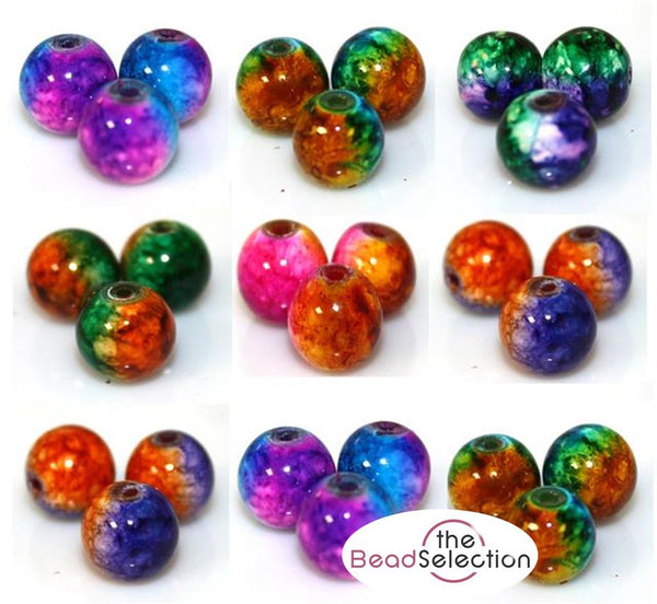 COSMIC MARBLED DRAWBENCH GLASS BEADS  50 x 8mm or 70 x 6mm COLOUR CHOICE