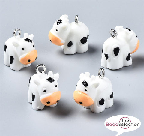 10 COW WHITE AND BLACK 3D RESIN CHARMS PENDANTS 16mm  JEWELLERY MAKING C295