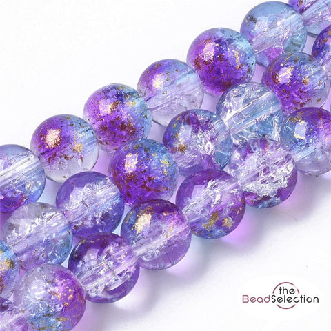 50 CRACKLE GLITTER ROUND GLASS BEADS CLEAR WHITE PURPLE BLUE 8mm jewellery CRG3