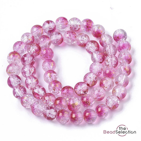 50 CRACKLE GLITTER ROUND GLASS BEADS CLEAR RED XMAS 8mm jewellery making CRG5