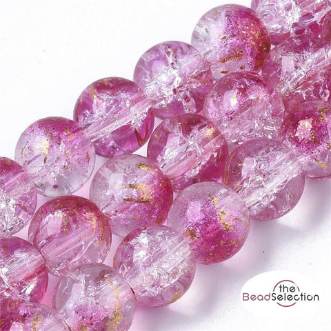 50 CRACKLE GLITTER ROUND GLASS BEADS CLEAR RED XMAS 8mm jewellery making CRG5