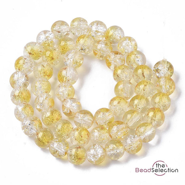 50 CRACKLE GLITTER ROUND GLASS BEADS CLEAR YELLOW 8mm jewellery making CRG8