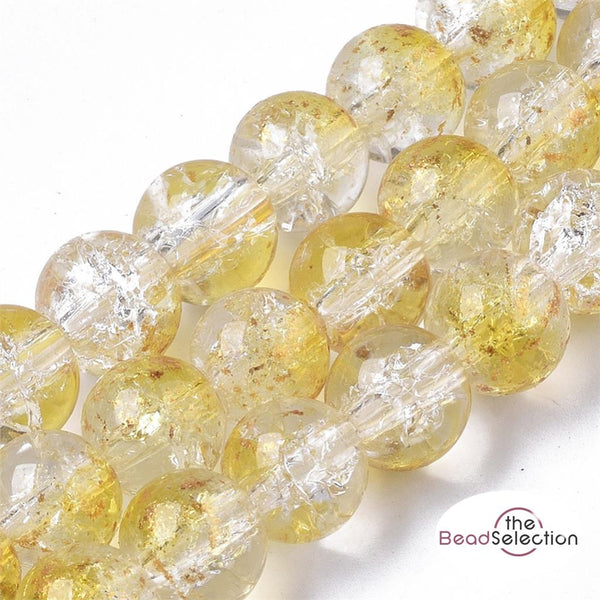 50 CRACKLE GLITTER ROUND GLASS BEADS CLEAR YELLOW 8mm jewellery making CRG8