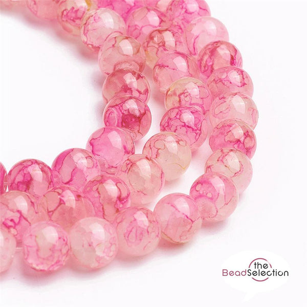 100 CRACKLE MARBLED DRAWBENCH ROUND GLASS BEADS 8mm PEARL PINK CM4