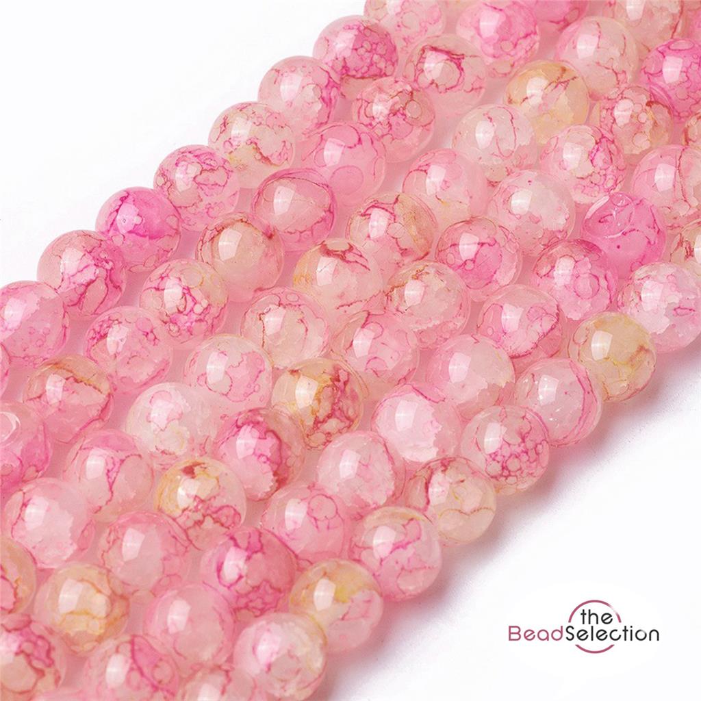 150 Glass Beads Crackle Marbled Round 6mm Pearl Pink Yellow Jewellery Making CM5