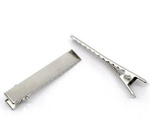 TOP QUALITY 50 HAIR CLIPS 55mm ALLIGATOR BOW CLAMP SILVER PLATED