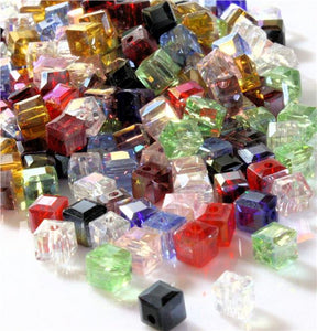 FACETED CRYSTAL GLASS CUBE BEADS  4mm 6mm 8mm COLOUR CHOICE