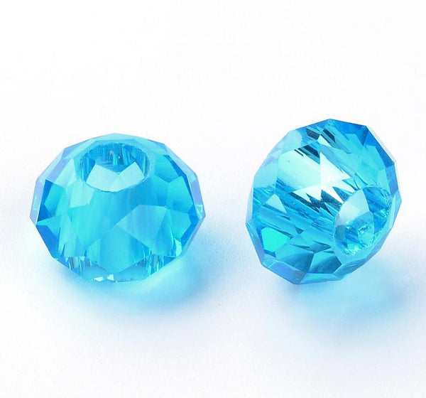10 FACETED 14mm SKY BLUE RONDELLE GLASS BEADS LARGE HOLE 5mm TOP QUALITY GLS2