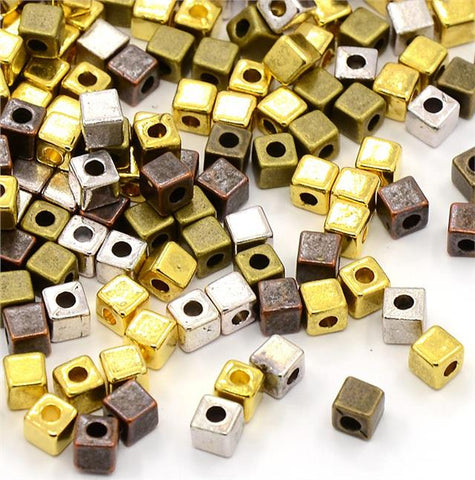 50 TIBETAN STYLE CUBE SPACER BEADS 4mm TOP QUALITY TS48