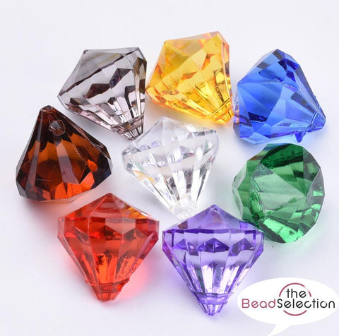 Large Faceted Acrylic Diamond Top Drilled Pendant Charm Beads 26mm ACR216