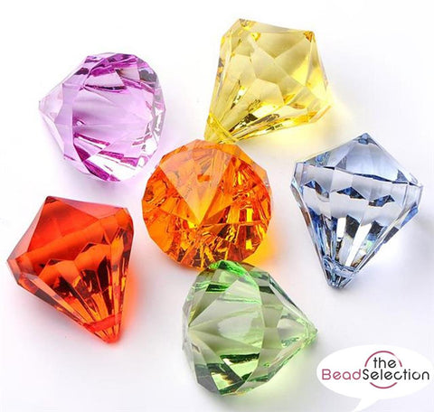 Large Mixed Faceted Acrylic Diamond Top Drilled Pendant Charm Beads 45mm ACR34