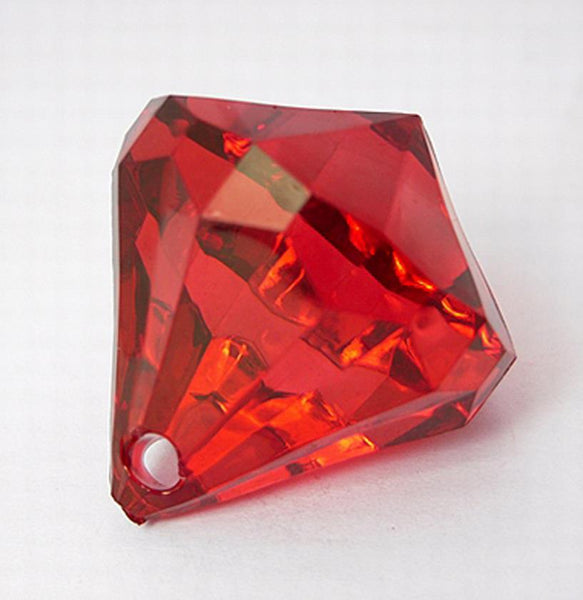LARGE FACETED RED ACRYLIC DIAMOND TOP DRILL PENDANT BEADS 31mm ACR183