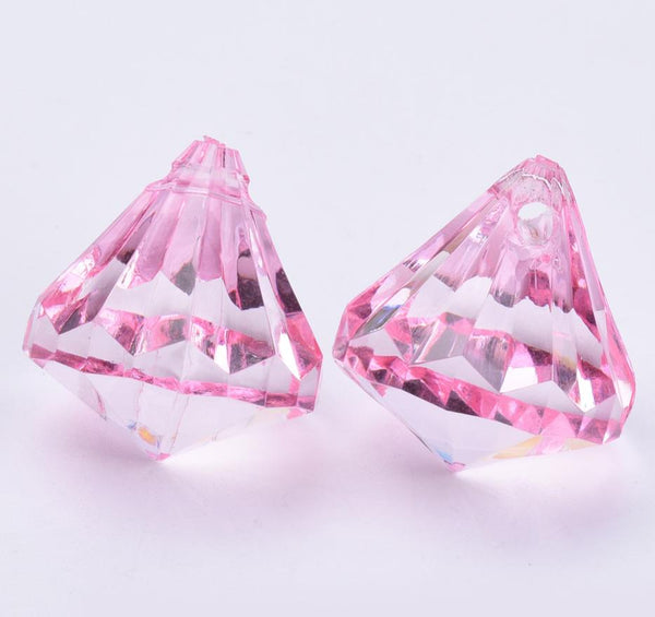 FACETED PEARL PINK ACRYLIC DIAMOND PENDANT BEADS TOP DRILLED 15mm ACR188
