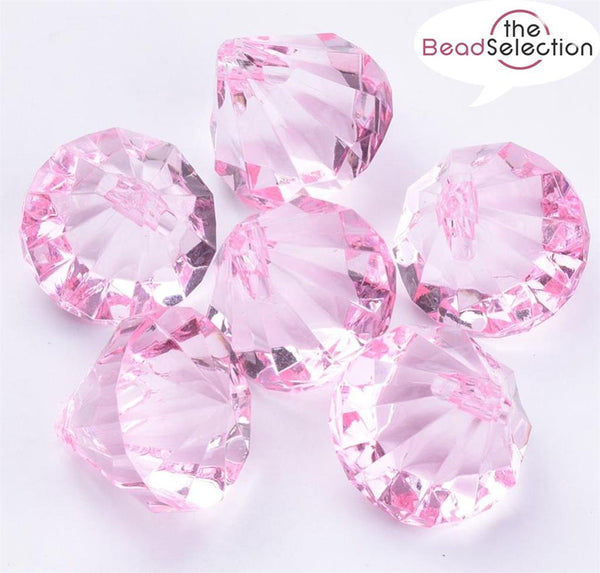 FACETED PEARL PINK ACRYLIC DIAMOND PENDANT BEADS TOP DRILLED 15mm ACR188