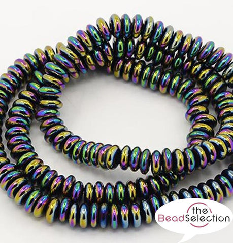 PREMIUM QUALITY 6mm RAINBOW DISC RONDELLE HEMATITE BEADS 100 or 50 Beads  HEM30