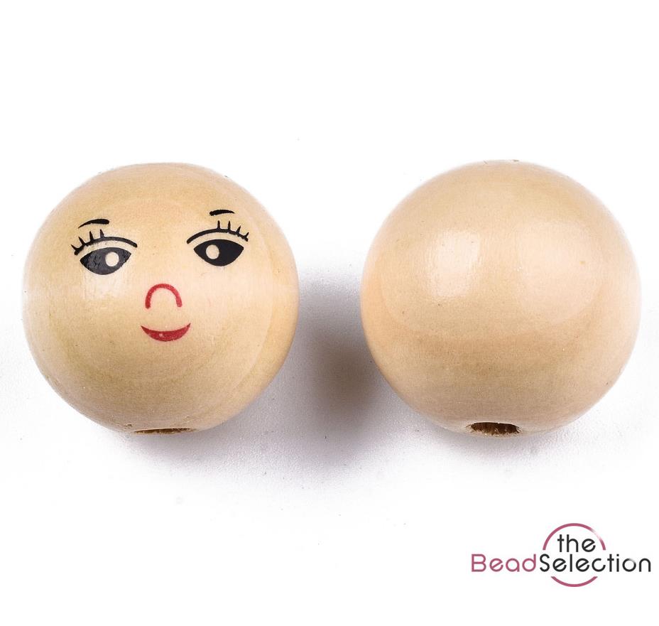 10 LARGE DOLLS HEAD HAPPY FACE 22mm ROUND WOODEN BEADS 4mm HOLE W12 ...