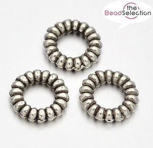 10 ROUND 6mm RIBBED FLAT DISC DONUT SPACER BEADS 3mm Hole TIBETAN SILVER TS122