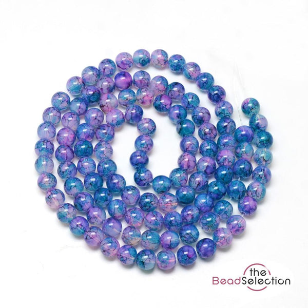 150 'DRAGON VEIN' MARBLED DRAWBENCH ROUND GLASS BEADS 6mm BLUE PURPLE DV10