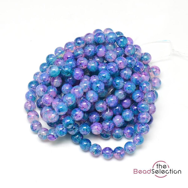 150 'DRAGON VEIN' MARBLED DRAWBENCH ROUND GLASS BEADS 6mm BLUE PURPLE DV10