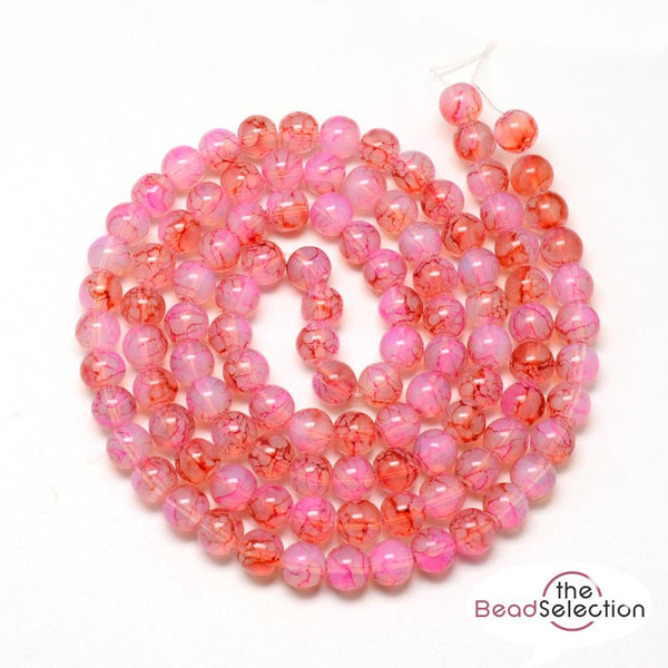 100 'DRAGON VEIN' MARBLED DRAWBENCH ROUND GLASS BEADS 8mm PEARL PINK DV5