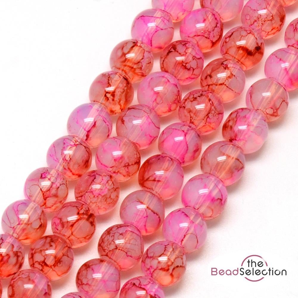 150 'DRAGON VEIN' MARBLED DRAWBENCH ROUND GLASS BEADS 6mm PEARL PINK DV6