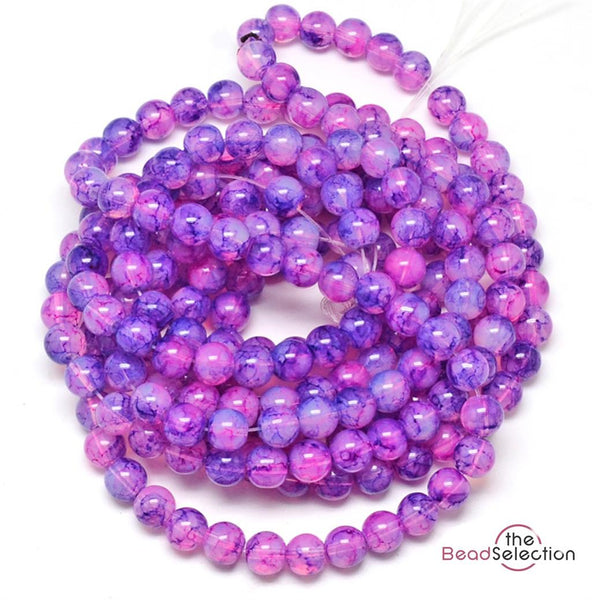 150 Marbled Glass Beads 'Dragon Vein' Round 6mm Purple Jewellery Making DV15