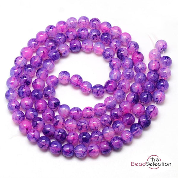 100 Marbled Glass Beads 'Dragon Vein' Round 8mm Purple Jewellery Making DV8