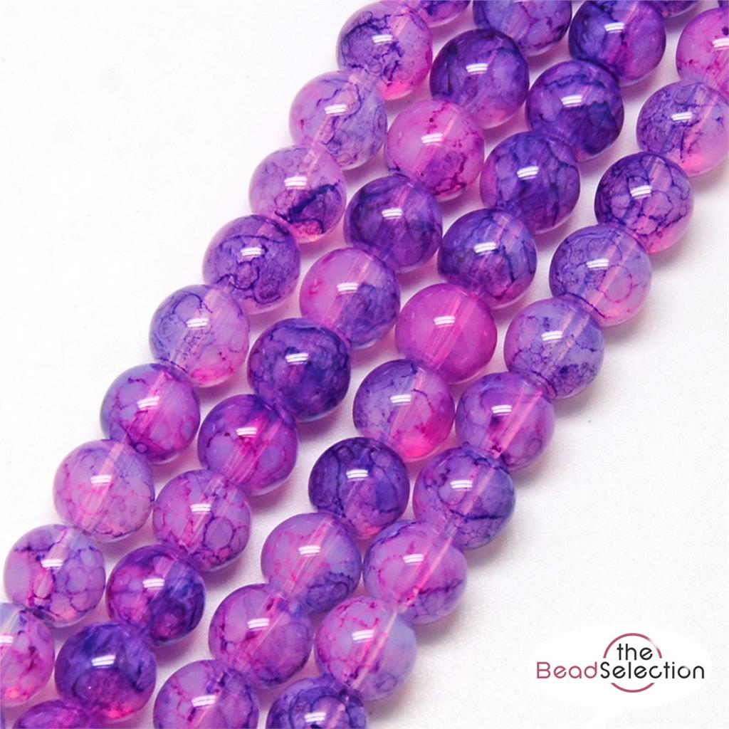 100 Marbled Glass Beads 'Dragon Vein' Round 8mm Purple Jewellery Making DV8