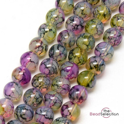 150 Marbled Glass Beads 'Dragon Vein' Round 6mm Harlequin DV2