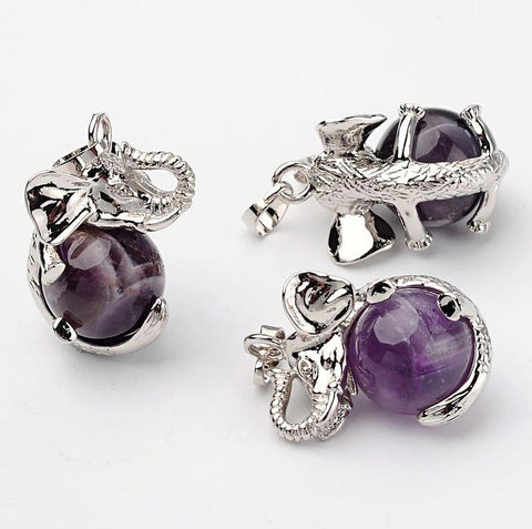 AMETHYST GEMSTONE ELEPHANT CHARM PENDANT IDEAL GIFT C192