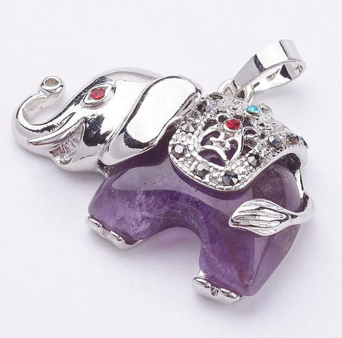 AMETHYST GEMSTONE ELEPHANT CHARM PENDANT WITH RHINESTONES IDEAL GIFT C189