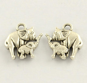 15 Elephant with Baby Charm Pendants 15mm Tibetan Silver Double Sided C200