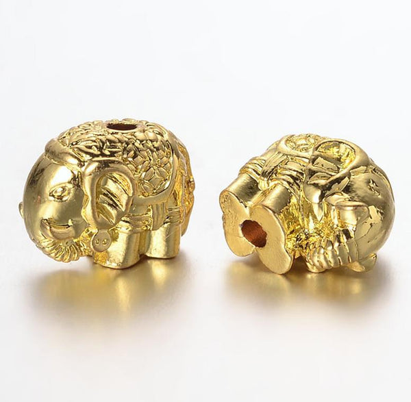 4 GOLD PLATED ELEPHANT SPACER BEADS CHARMS 12mm HOLE 2mm TOP QUALITY TS98