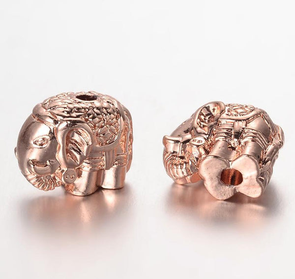 4 ROSE GOLD PLATED ELEPHANT SPACER BEADS CHARMS 12mm HOLE 2mm TOP QUALITY TS96