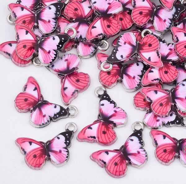 5 BUTTERFLY ENAMEL CHARMS PENDANT BRIGHT PINK 20mm TOP QUALITY C272