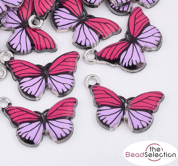 5 BUTTERFLY ENAMEL CHARMS PENDANT PINK AND PURPLE 20mm TOP QUALITY C274